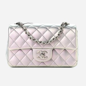 product image of CHANEL Iridescent Calfskin Quilted Mini Rectangular Flap Light Purple FASHIONPHILE