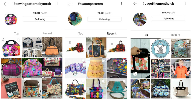 Instagram hashtag results for Sewing Patterns by Mrs H, Swoon Patterns, and Bag of the Month Club